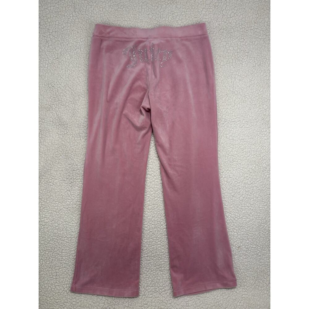 Juicy Couture Womens Sz M Wide Leg Velour Lounge Pants Bling Pink Y2K Rhinestone